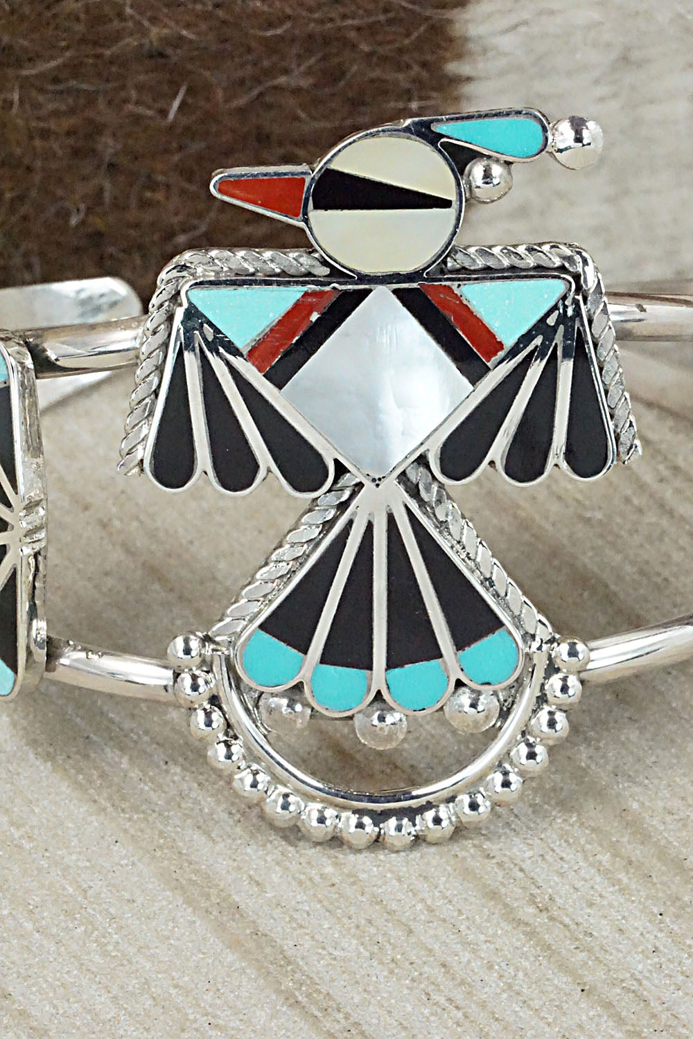 Multi Stone & Sterling Silver Inlay Bracelet - Adrian Wallace