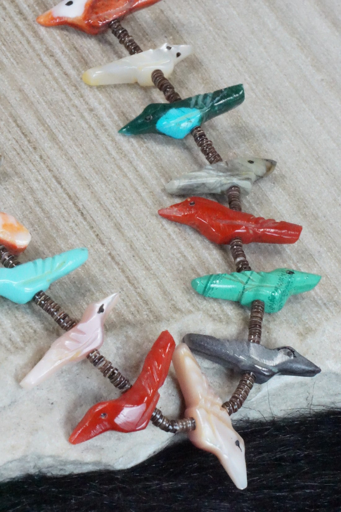 Multi Stone Bird Zuni Fetish Carving Necklace - Rosita Kaamasee
