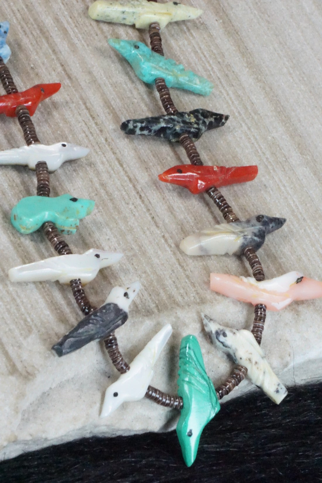 Multi Stone Bird Zuni Fetish Carving Necklace - Rosita Kaamasee