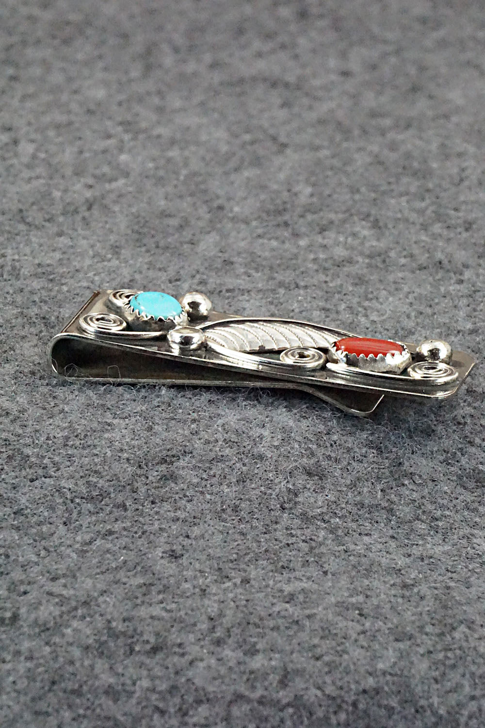 Turquoise, Coral and Sterling Silver Money Clip - Wilbur Myers