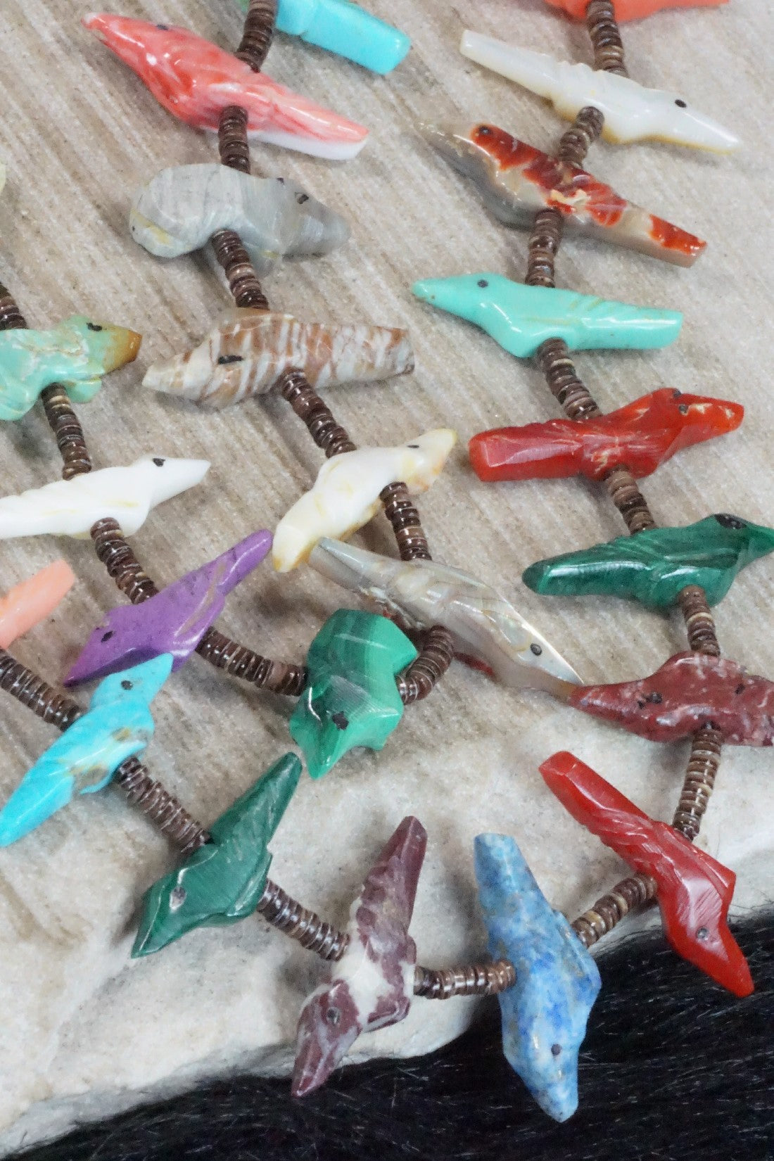 Multi Stone Bird Zuni Fetish Carving Necklace - Rosita Kaamasee