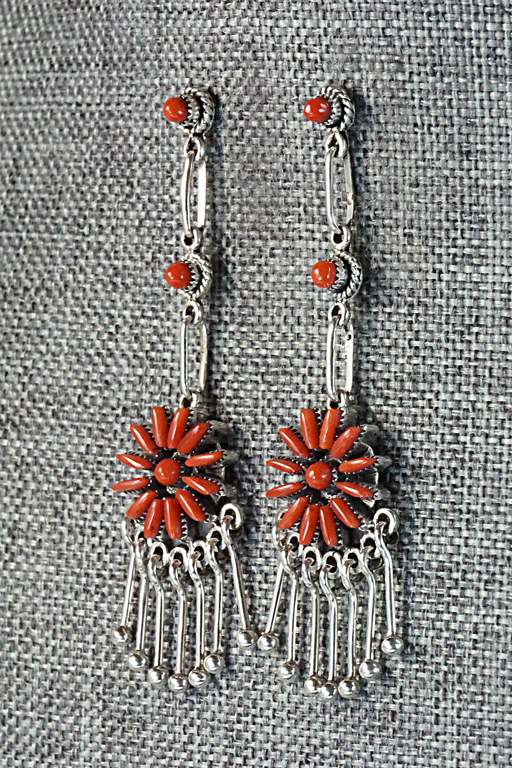 Coral & Sterling Silver Earrings - Mildred Ukestine