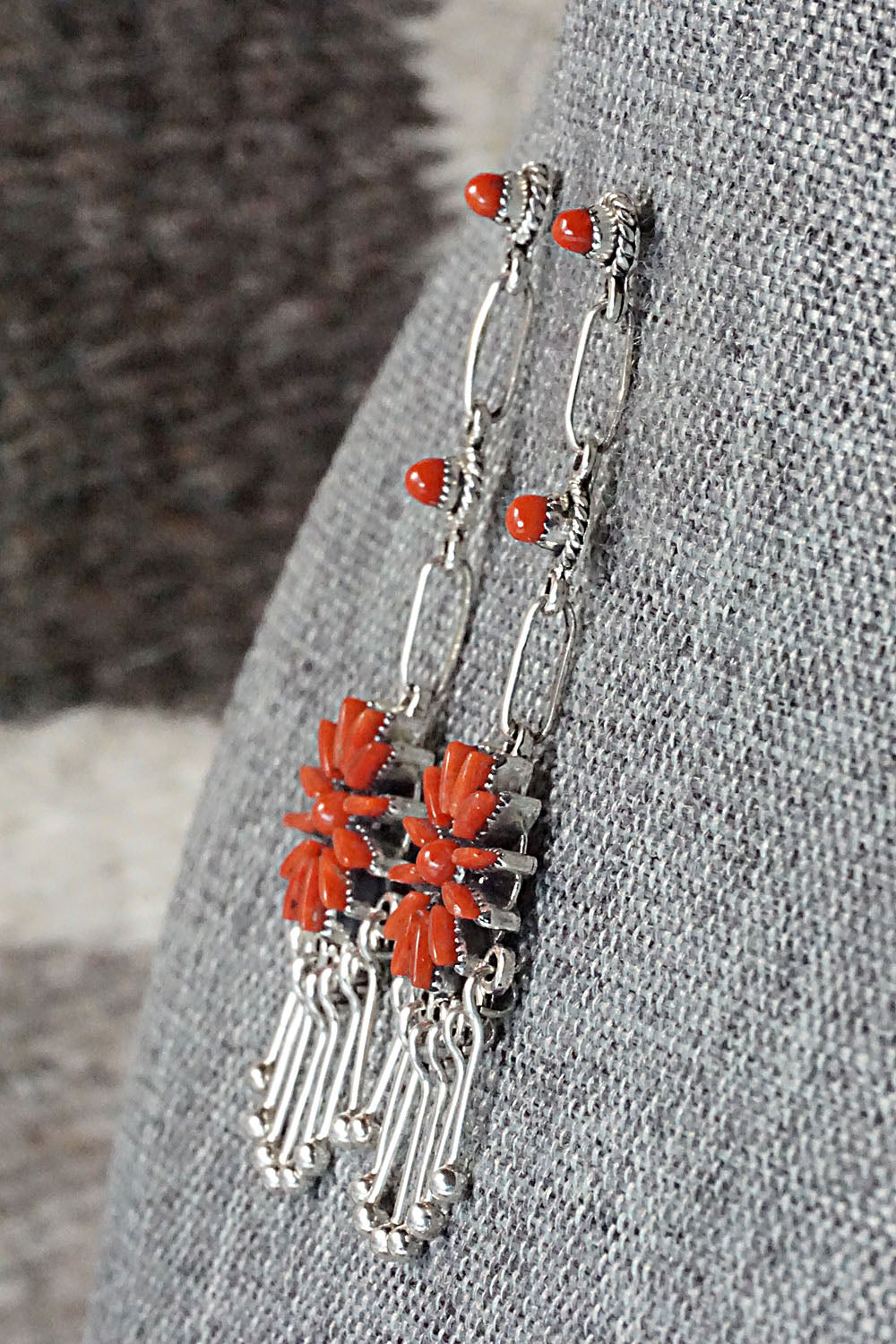 Coral & Sterling Silver Earrings - Mildred Ukestine