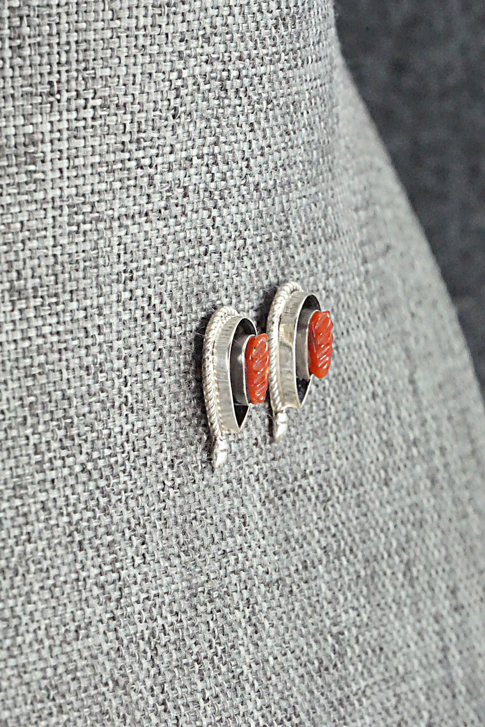 Coral & Sterling Silver Earrings - Shirley Walela