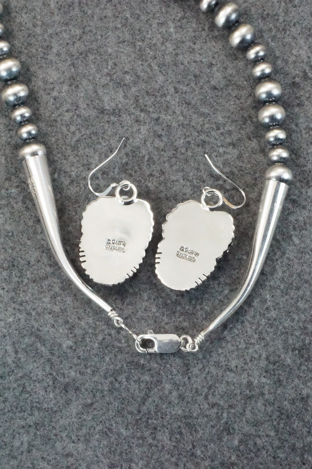 Turquoise & Sterling Silver Squash Blossom Necklace and Earrings - Leroy Perry
