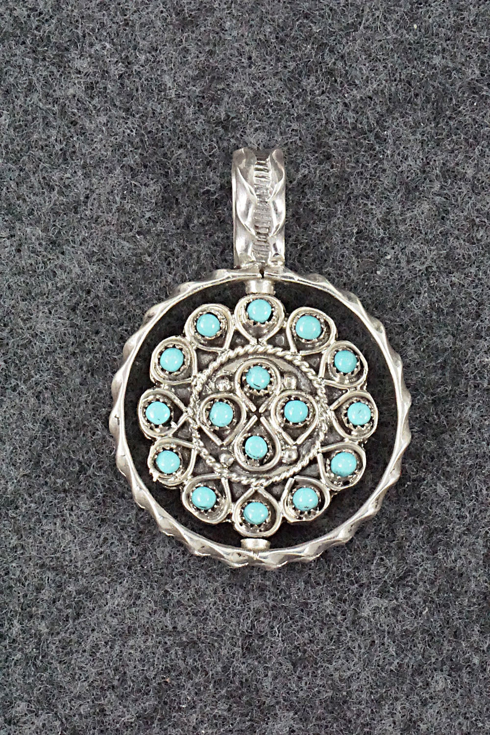 Turquoise, Coral & Sterling Silver Pendant - Waylon Johnson