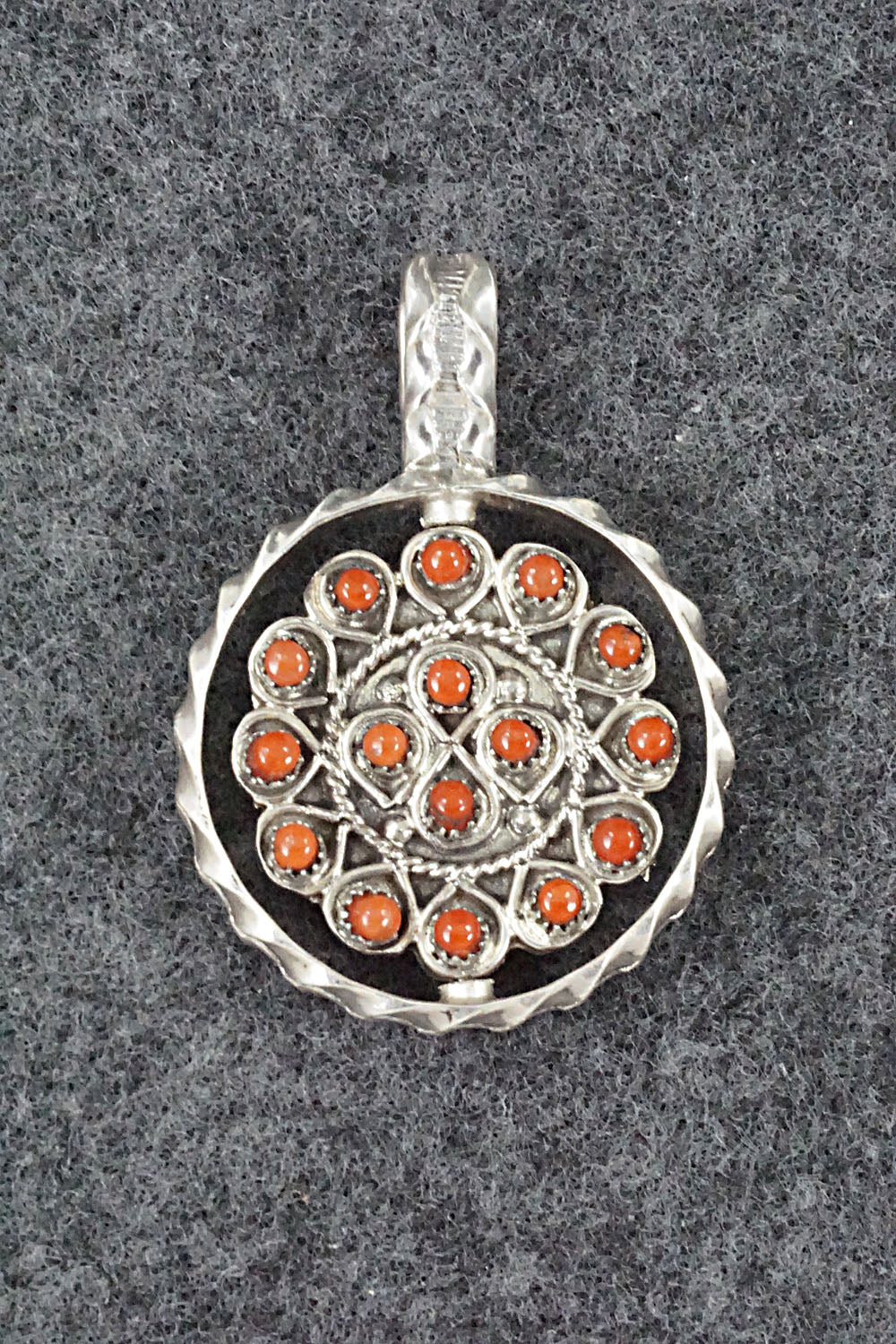 Turquoise, Coral & Sterling Silver Pendant - Waylon Johnson