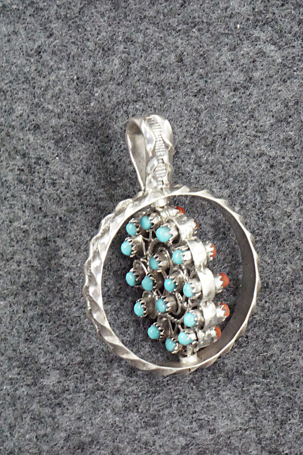 Turquoise, Coral & Sterling Silver Pendant - Waylon Johnson