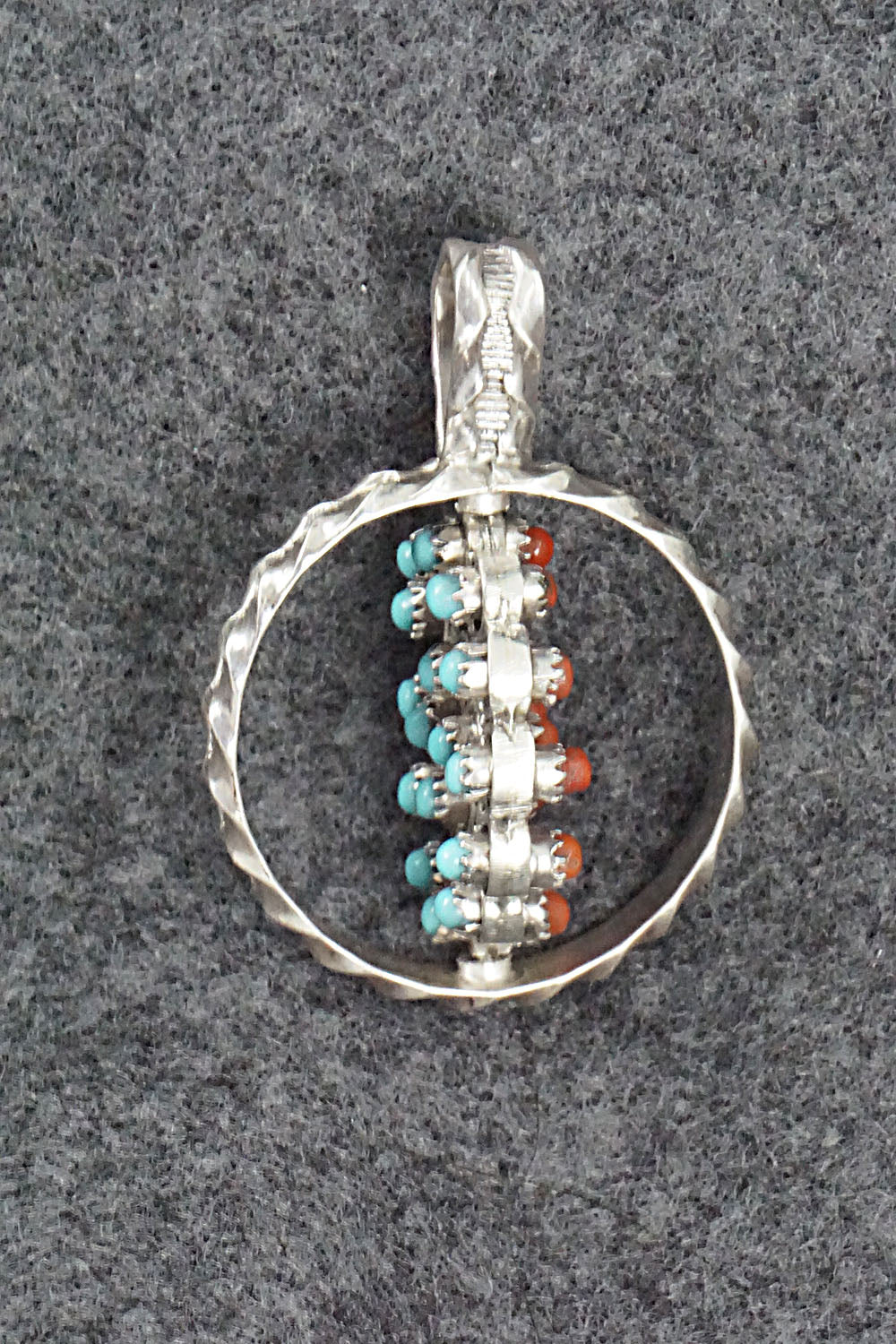 Turquoise, Coral & Sterling Silver Pendant - Waylon Johnson