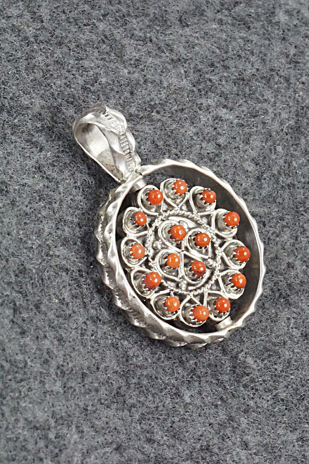 Turquoise, Coral & Sterling Silver Pendant - Waylon Johnson