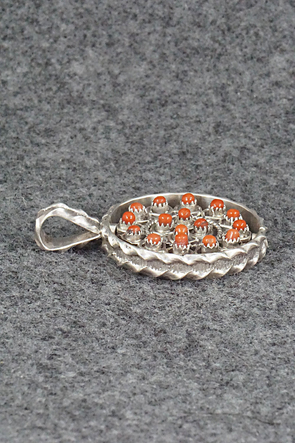 Turquoise, Coral & Sterling Silver Pendant - Waylon Johnson