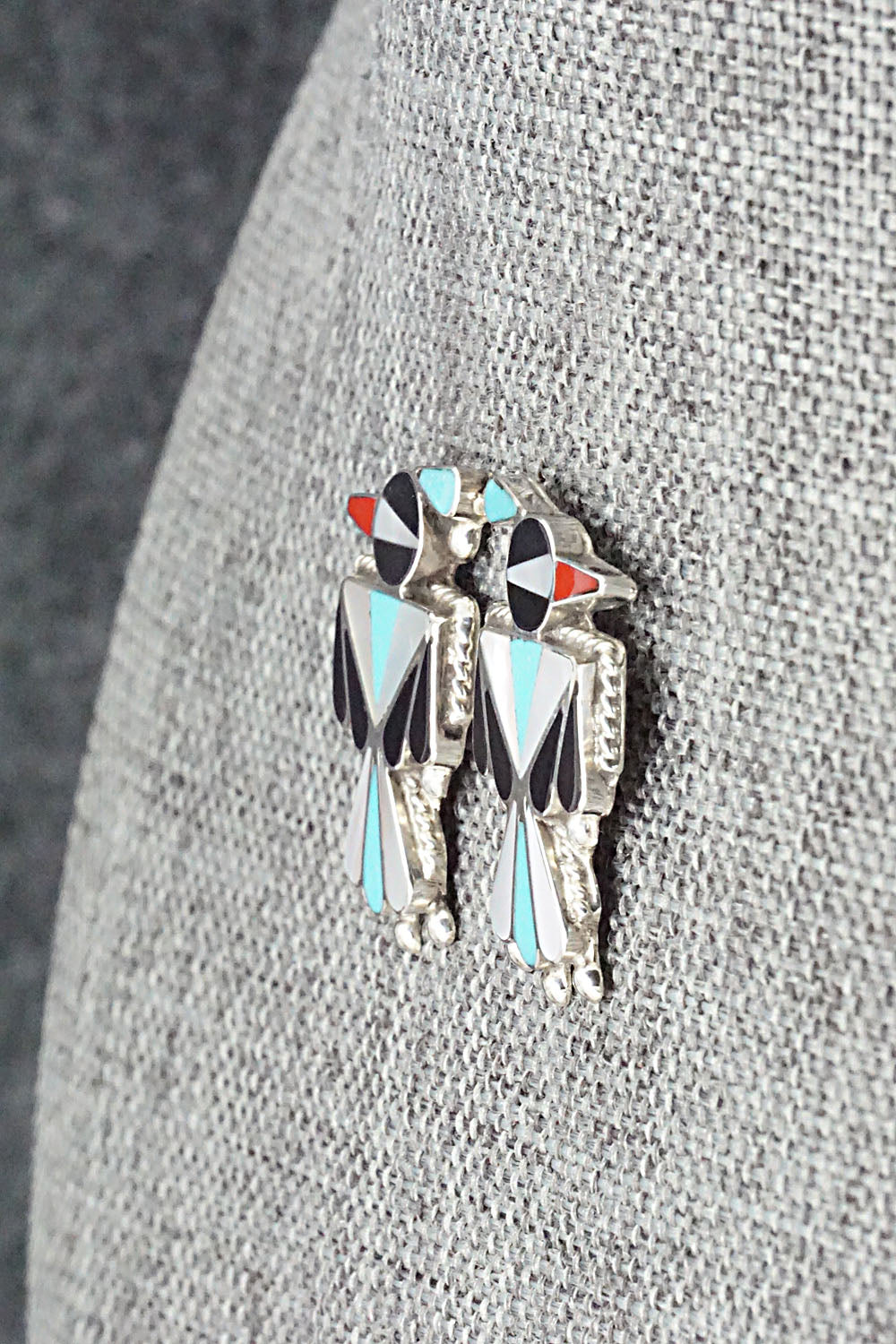 Multi Stone Inlay & Sterling Silver Earrings - Fabian Cellicion