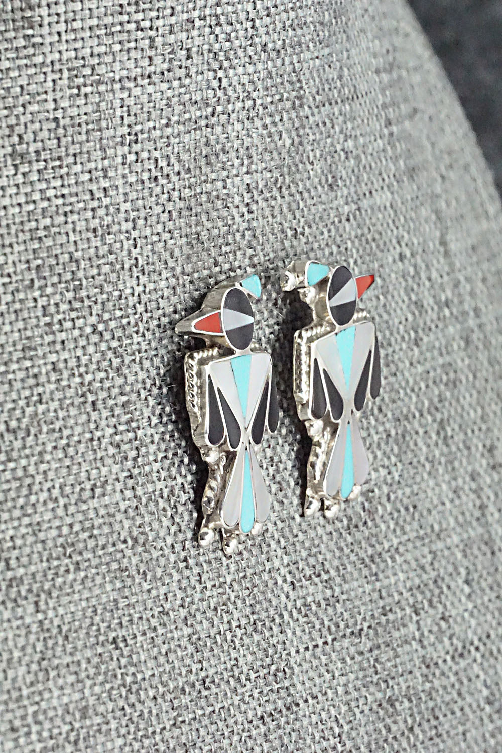 Multi Stone Inlay & Sterling Silver Earrings - Fabian Cellicion