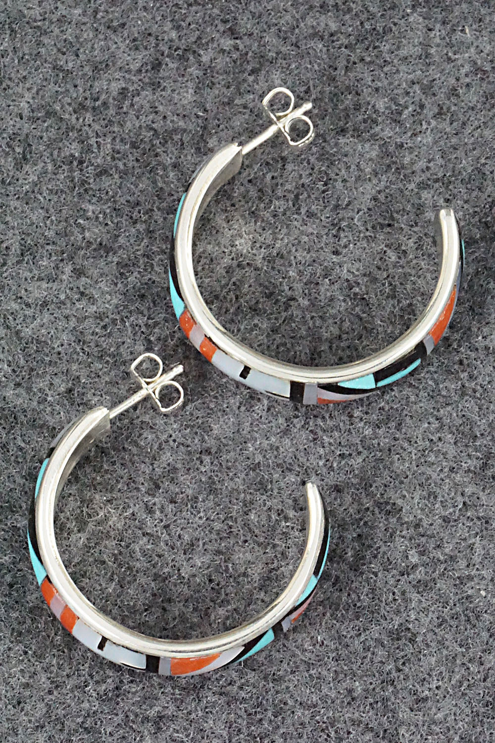 Multi Stone Inlay & Sterling Silver Earrings - Delberta Boone