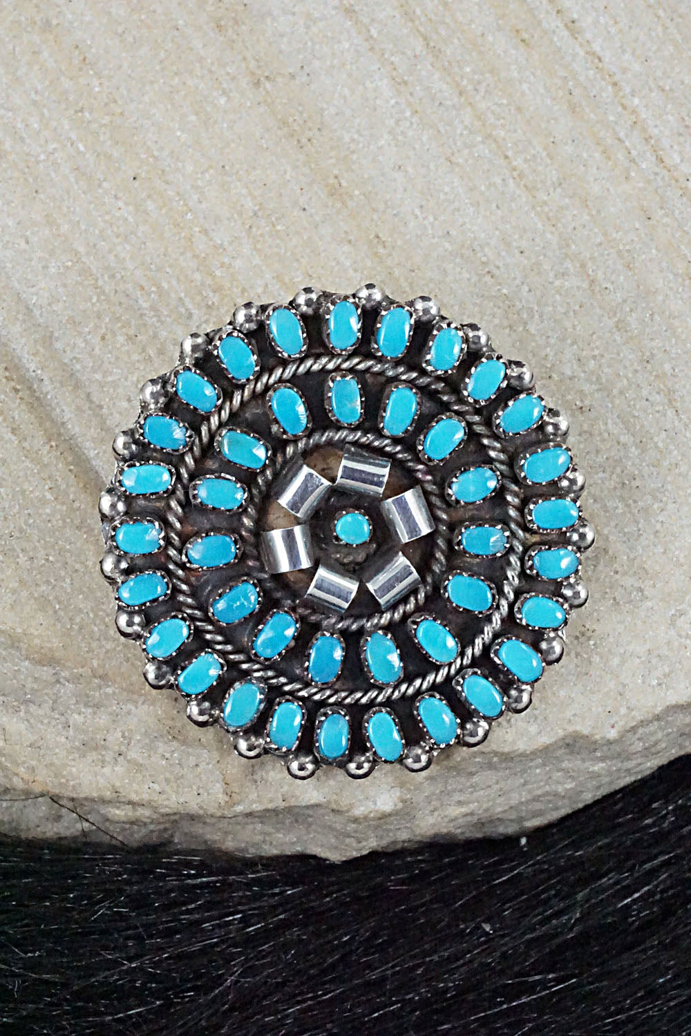 Turquoise & Sterling Silver Pendant/Pin - Lorencita Walela