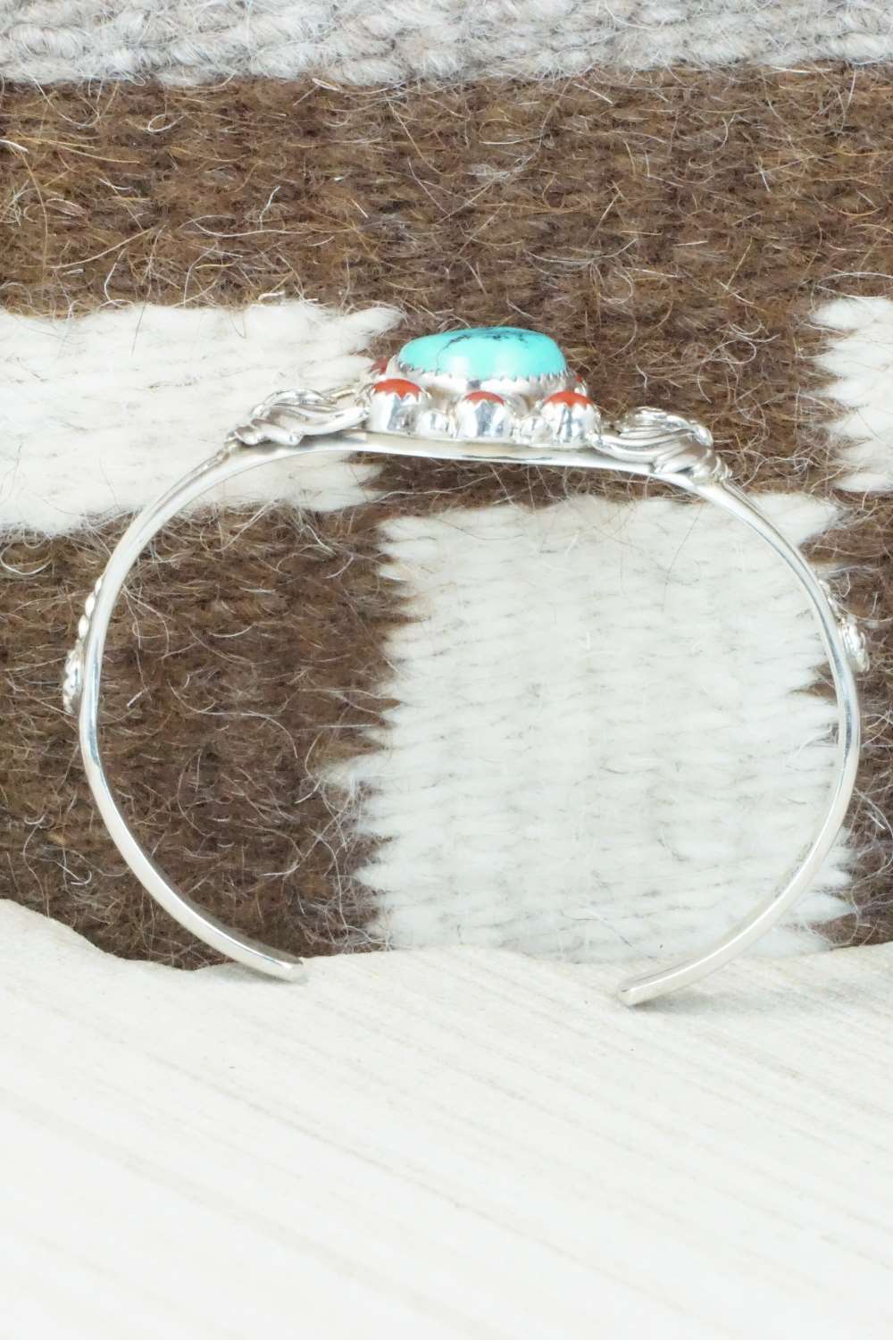 Turquoise, Coral & Sterling Silver Bracelet - Roberta Begay