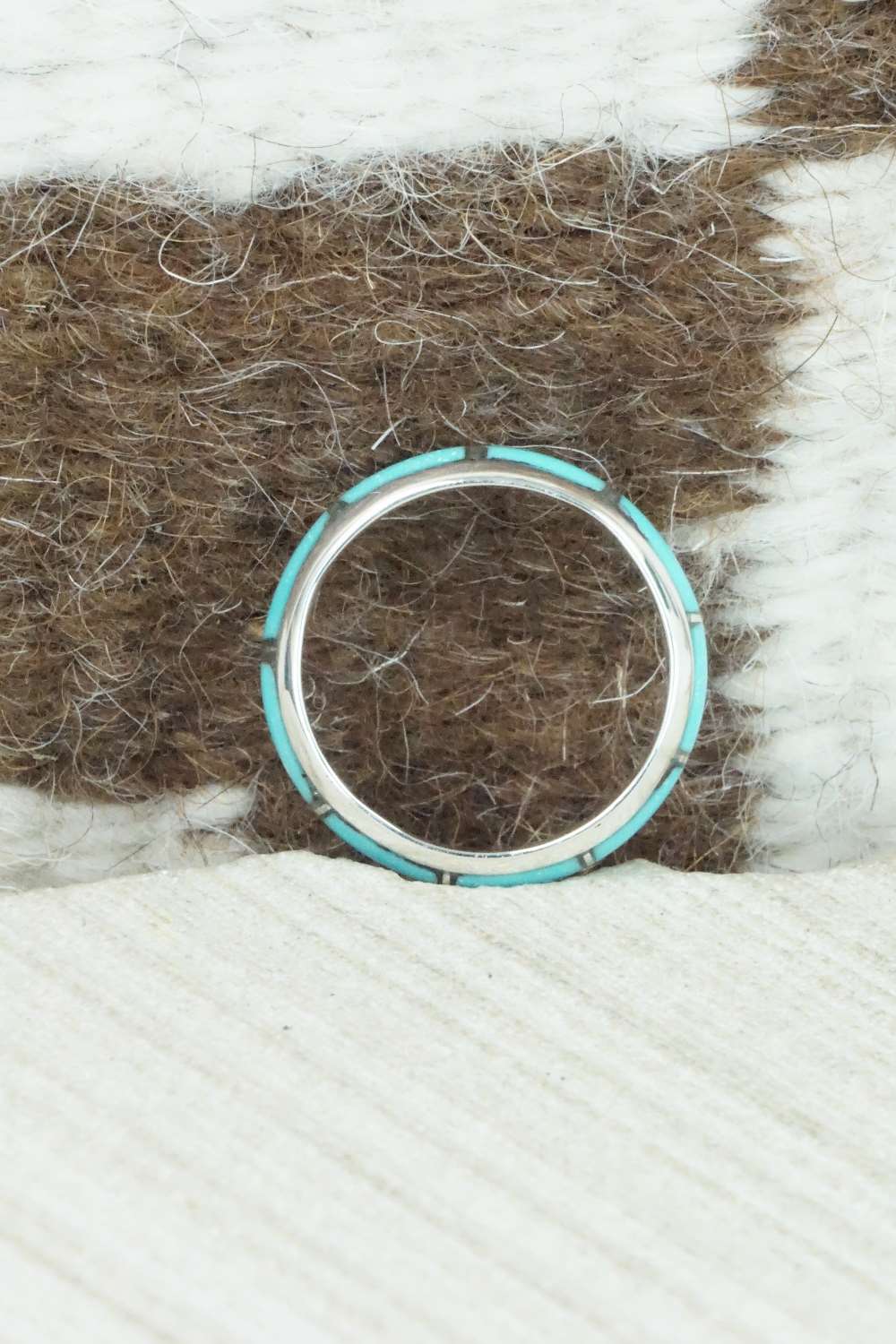 Turquoise & Sterling Silver Inlay Ring - Verna Kanesta - Size 8.25