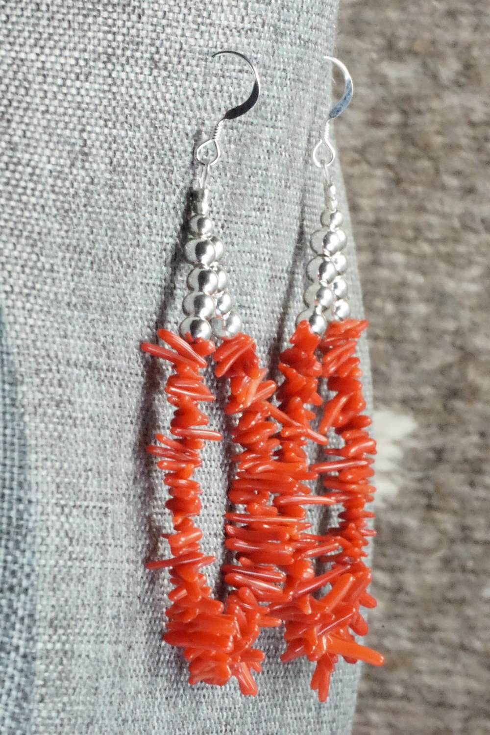 Coral & Sterling Silver Earrings - Doreen Jake