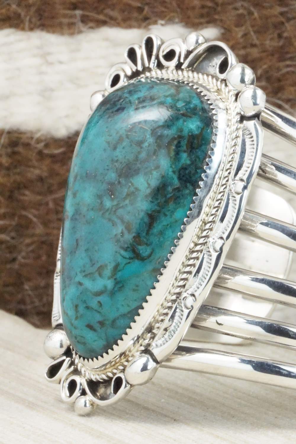 Turquoise & Sterling Silver Bracelet - Leslie Nez