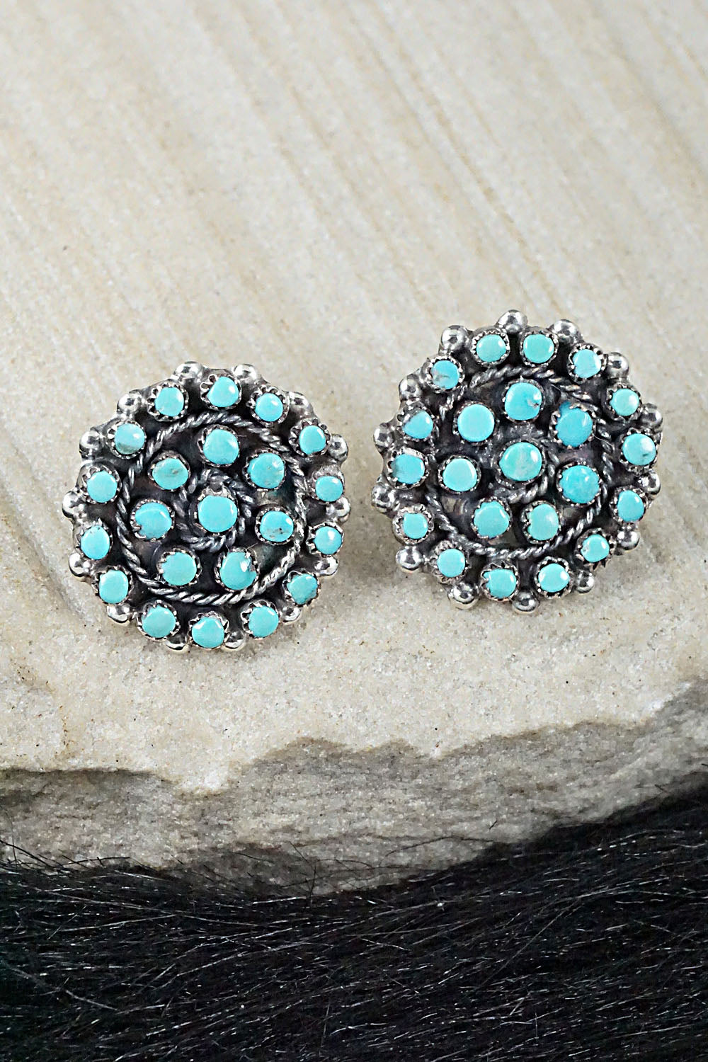 Turquoise & Sterling Silver Earrings - Lorencita Walela