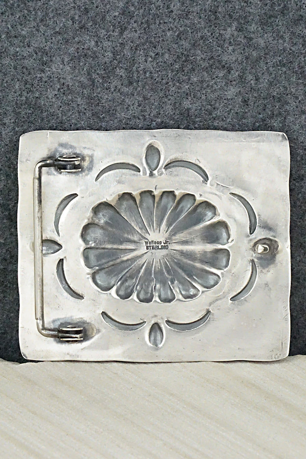 Turquoise, Coral & Sterling Silver Belt Buckle - Wallace Yazzie, Jr.