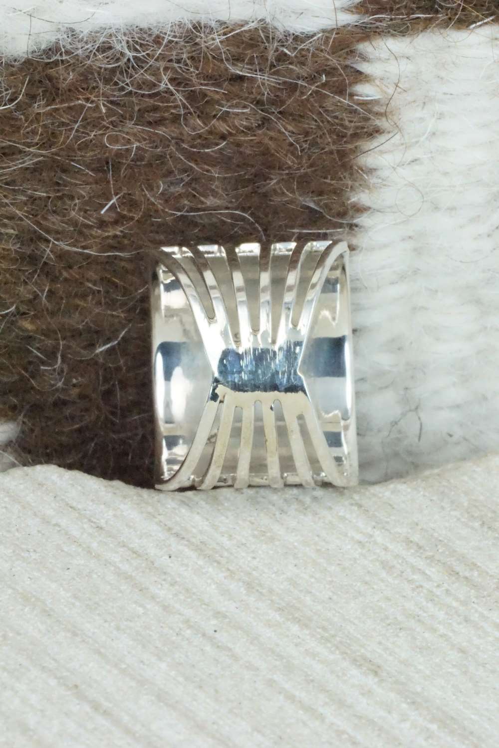 White Buffalo & Sterling Silver Inlay Ring - Claresse Kylestewa - Size 7