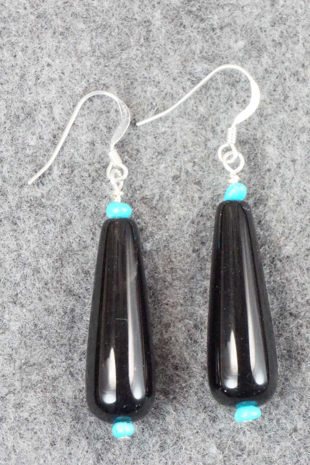 Onyx & Turquoise Sterling Silver Earrings - Navajo