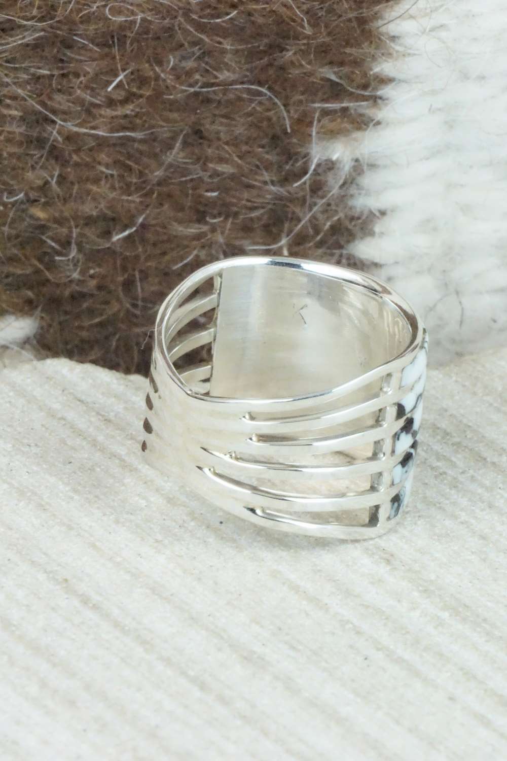 White Buffalo & Sterling Silver Inlay Ring - Claresse Kylestewa - Size 6.5