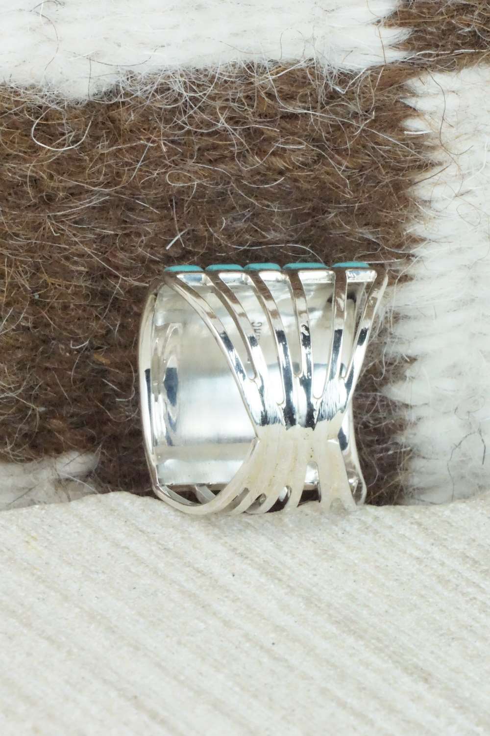 Turquoise & Sterling Silver Inlay Ring - Claresse Kylestewa - Size 7.25