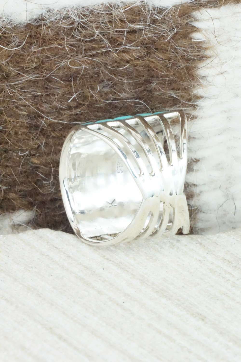 Turquoise & Sterling Silver Inlay Ring - Claresse Kylestewa - Size 6.5