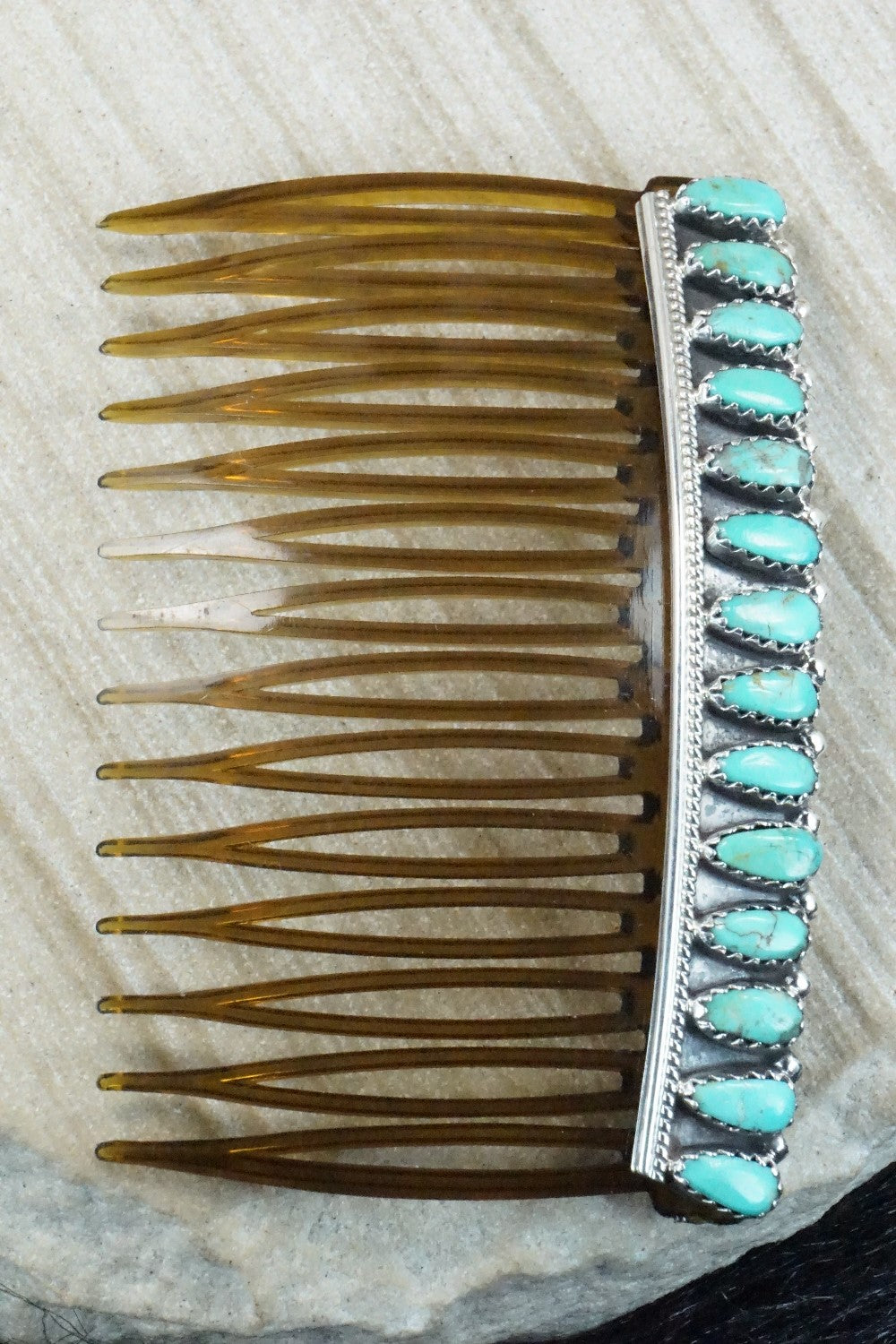 Turquoise & Sterling Silver Hair Combs - Zeita Begay