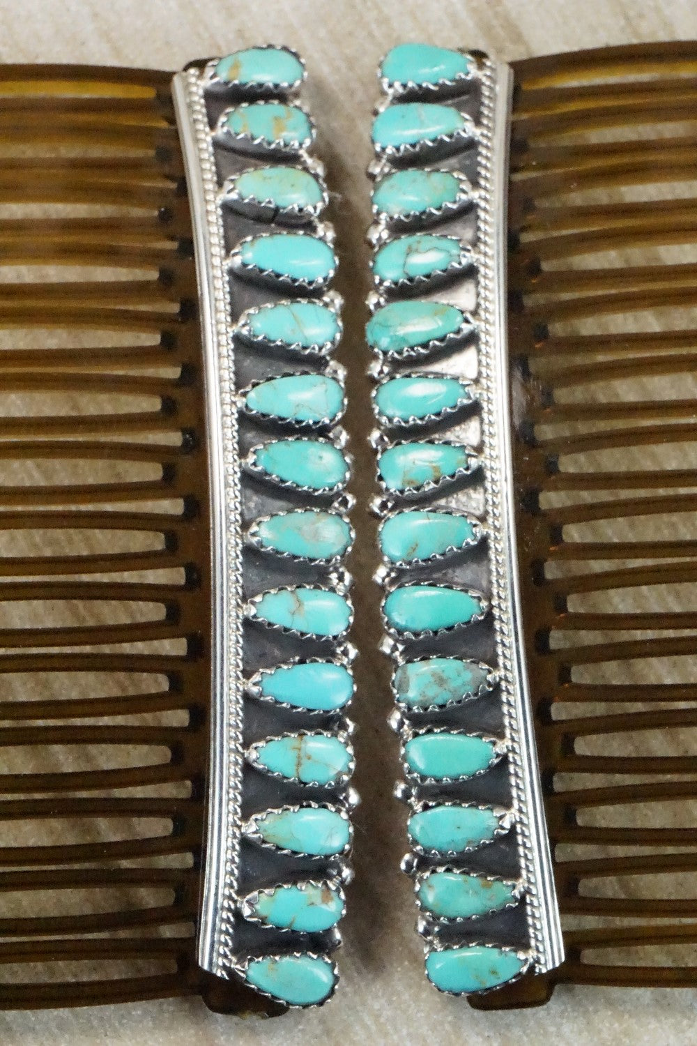 Turquoise & Sterling Silver Hair Combs - Zeita Begay