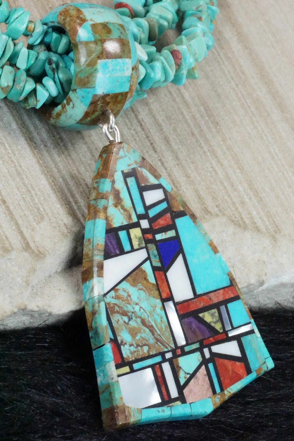 Turquoise, Multi Stone Pendant & Sterling Silver Necklace - Chris Nieto
