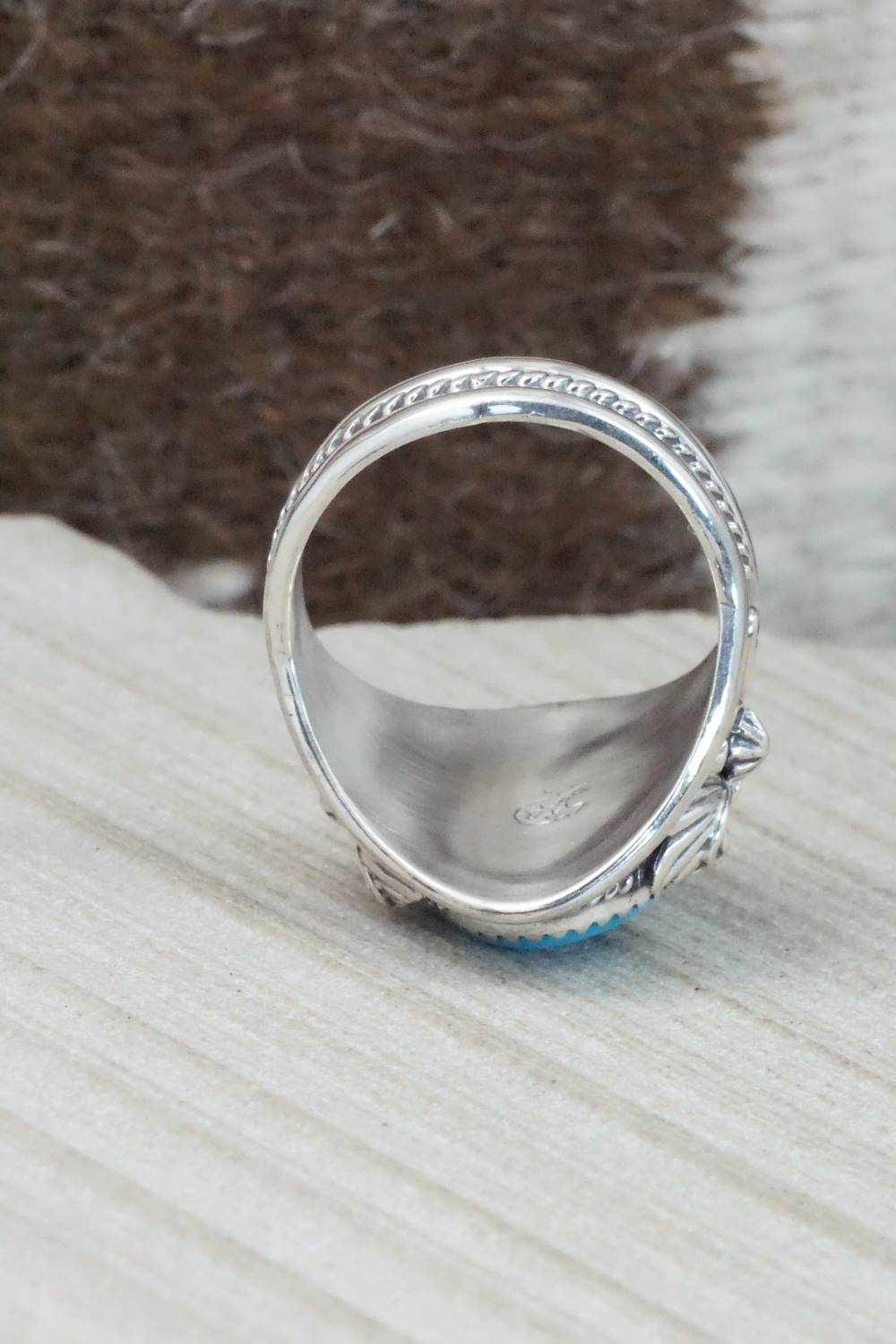 Turquoise & Sterling Silver Ring - Bobby Platero - Size 12.75