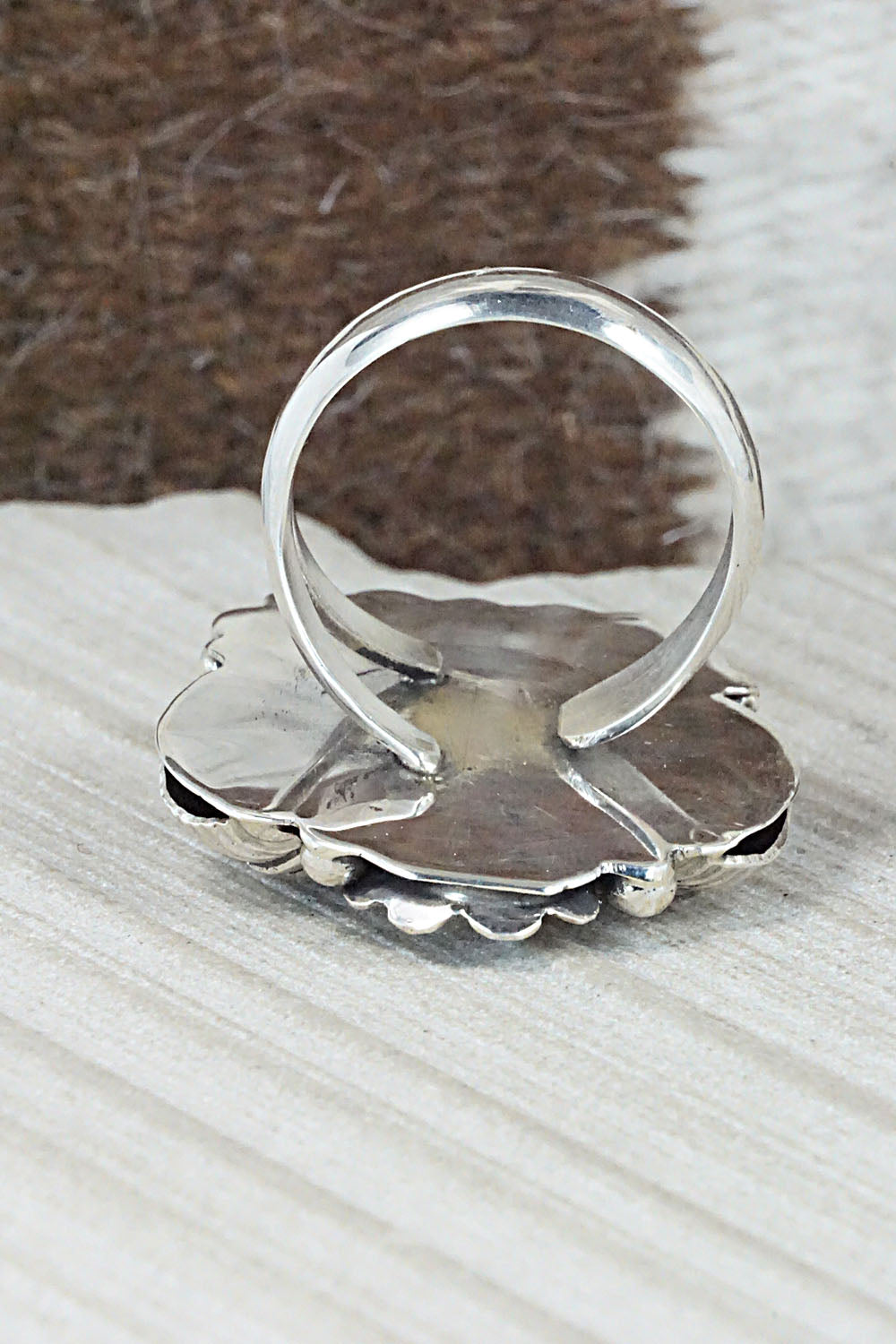 Turquoise, Spiny Oyster & Sterling Silver Ring - Sandra Parkett - Size 8 (Adj)