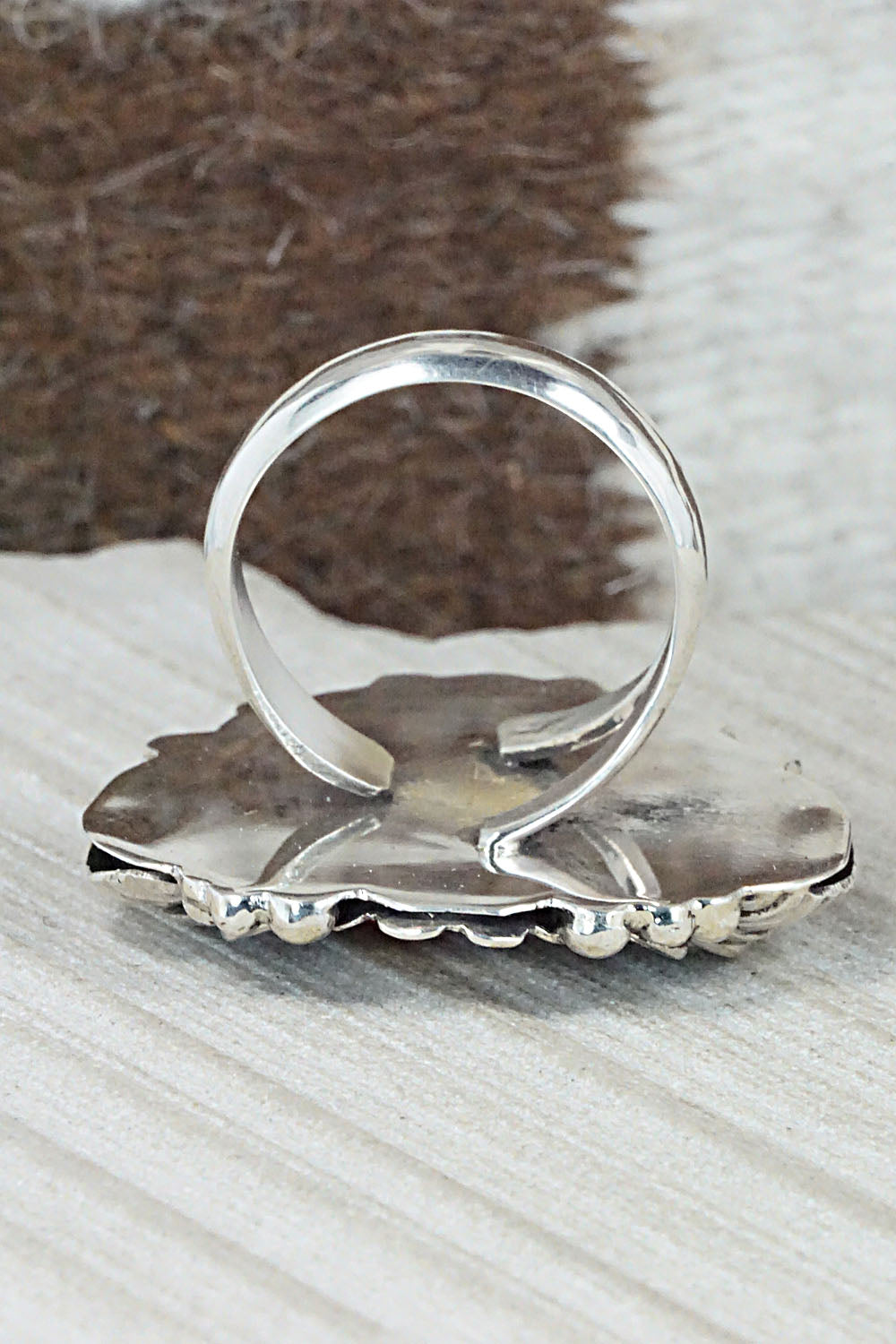 Spiny Oyster, Turquoise & Sterling Silver Ring - Sandra Parkett - Size 9 (Adj)