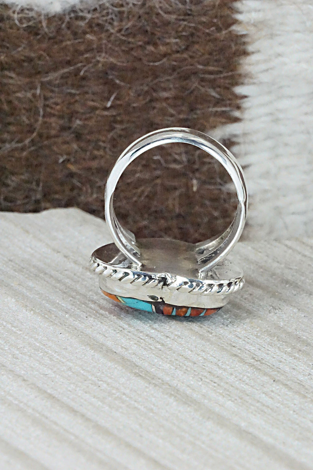 Multi-Stone & Sterling Silver Inlay Ring - Sandra Parkett - Size 7.25