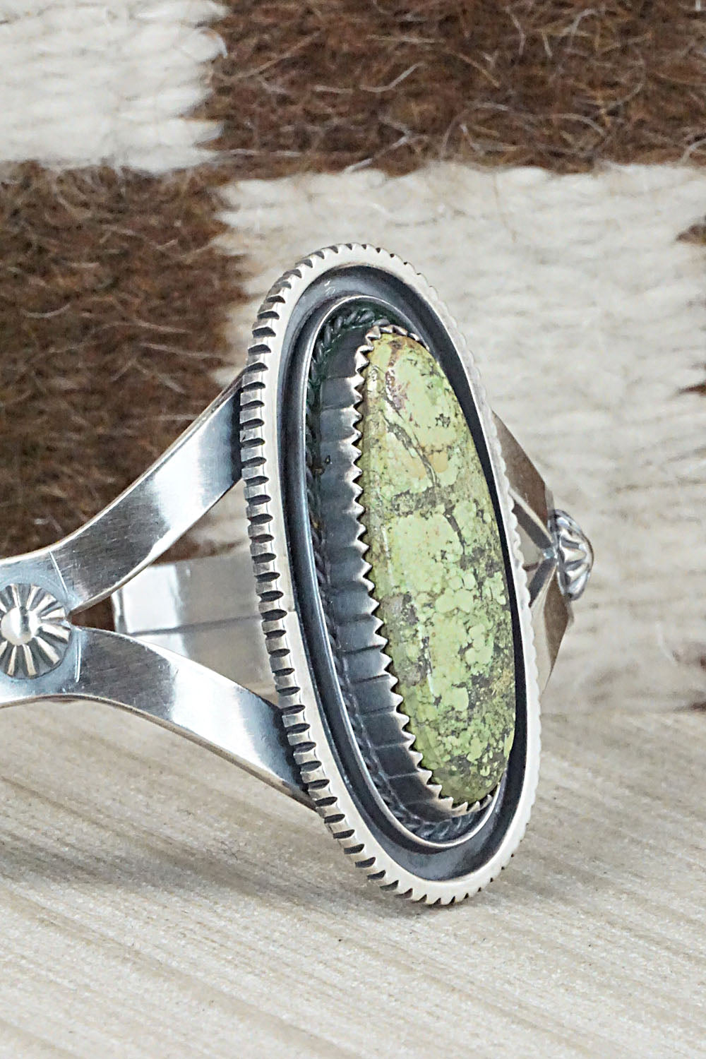 Gaspeite and Sterling Silver Bracelet - Tom Dinetso