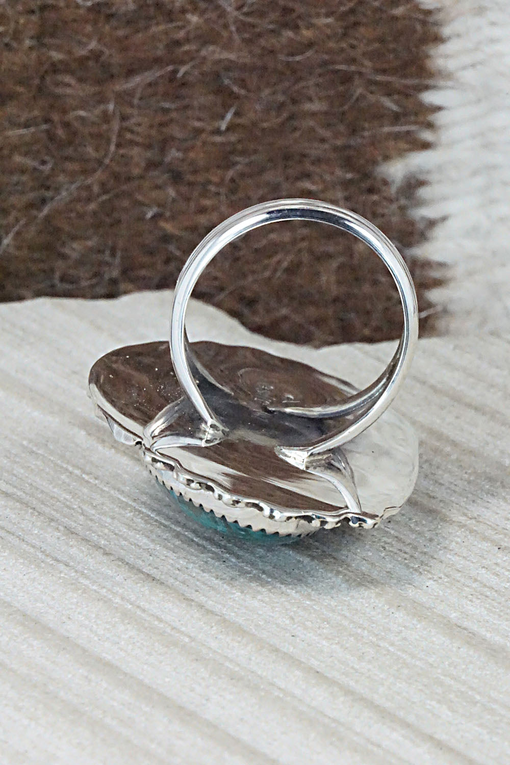Turquoise & Sterling Silver Ring - Leslie Nez - Size 9