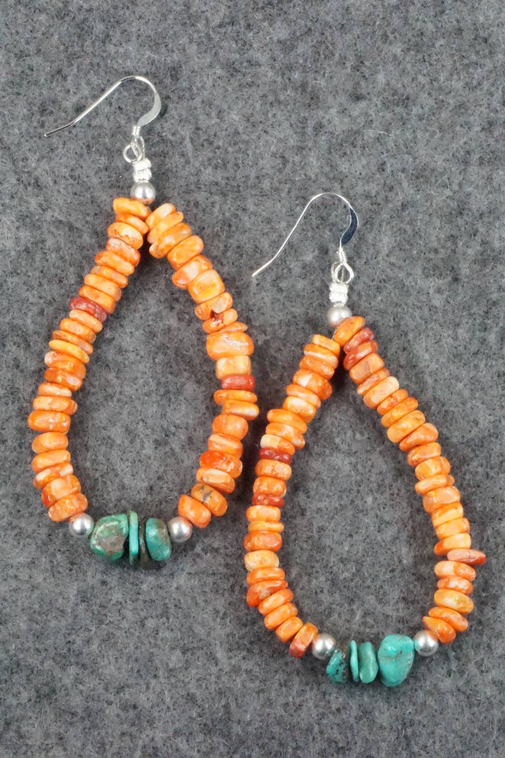 Spiny Oyster, Turquoise and Sterling Silver Earrings - Doreen Jake