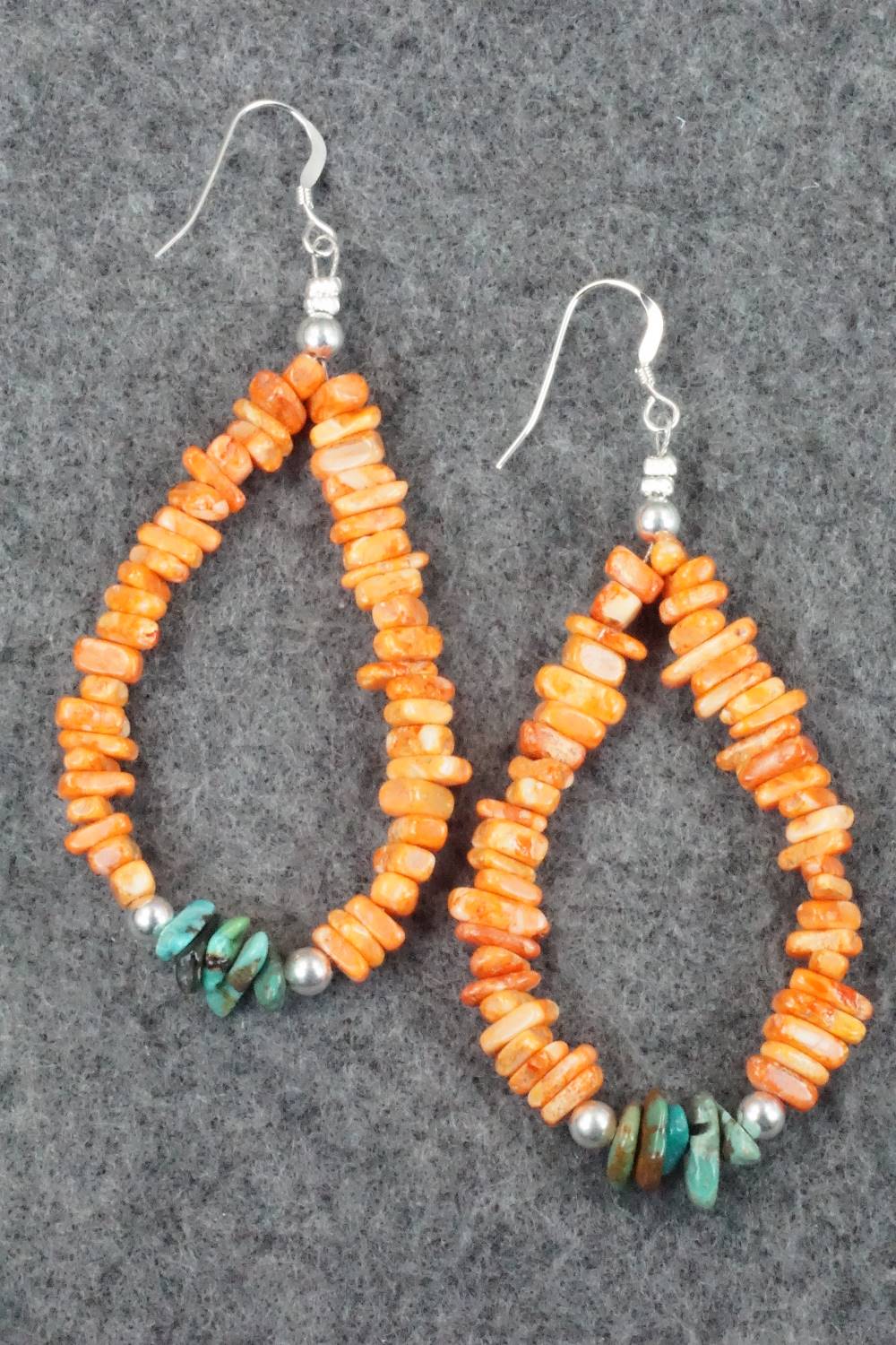 Spiny Oyster, Turquoise and Sterling Silver Earrings - Doreen Jake