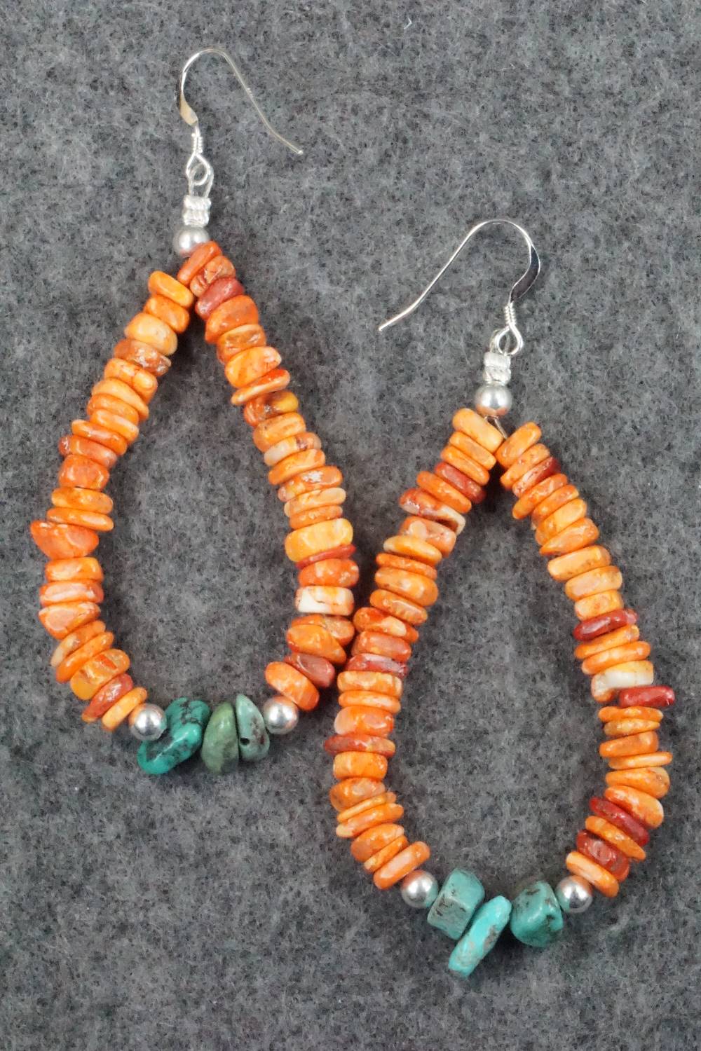 Spiny Oyster, Turquoise and Sterling Silver Earrings - Doreen Jake
