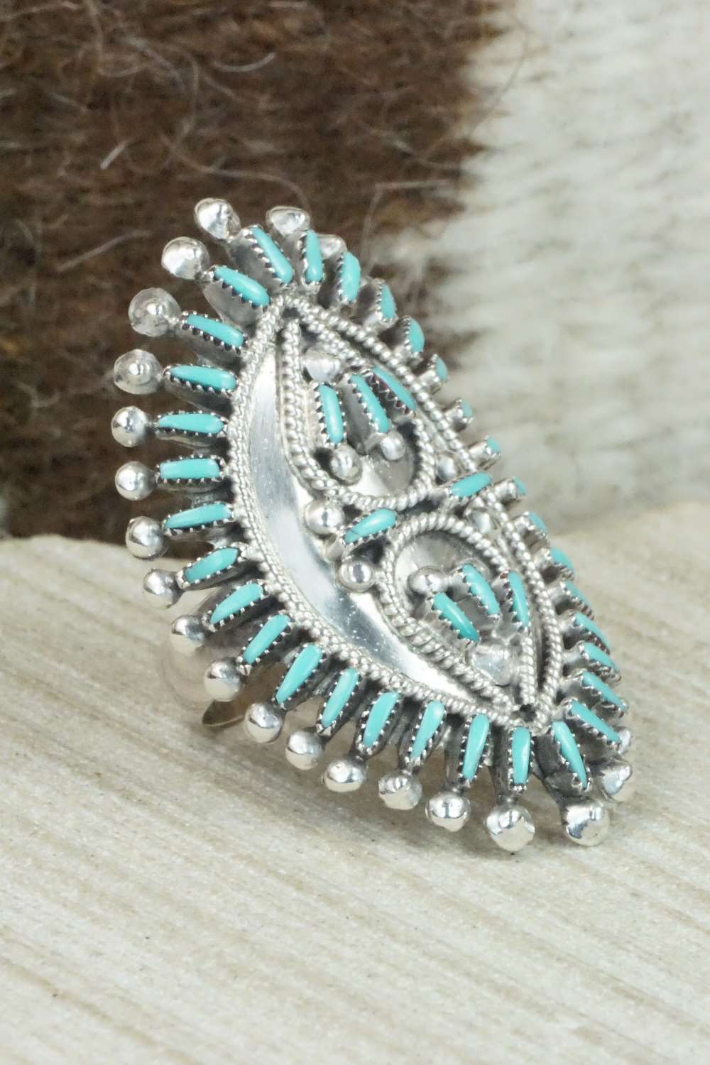 Turquoise & Sterling Silver Ring - Vincent Johnson - Size 6.5