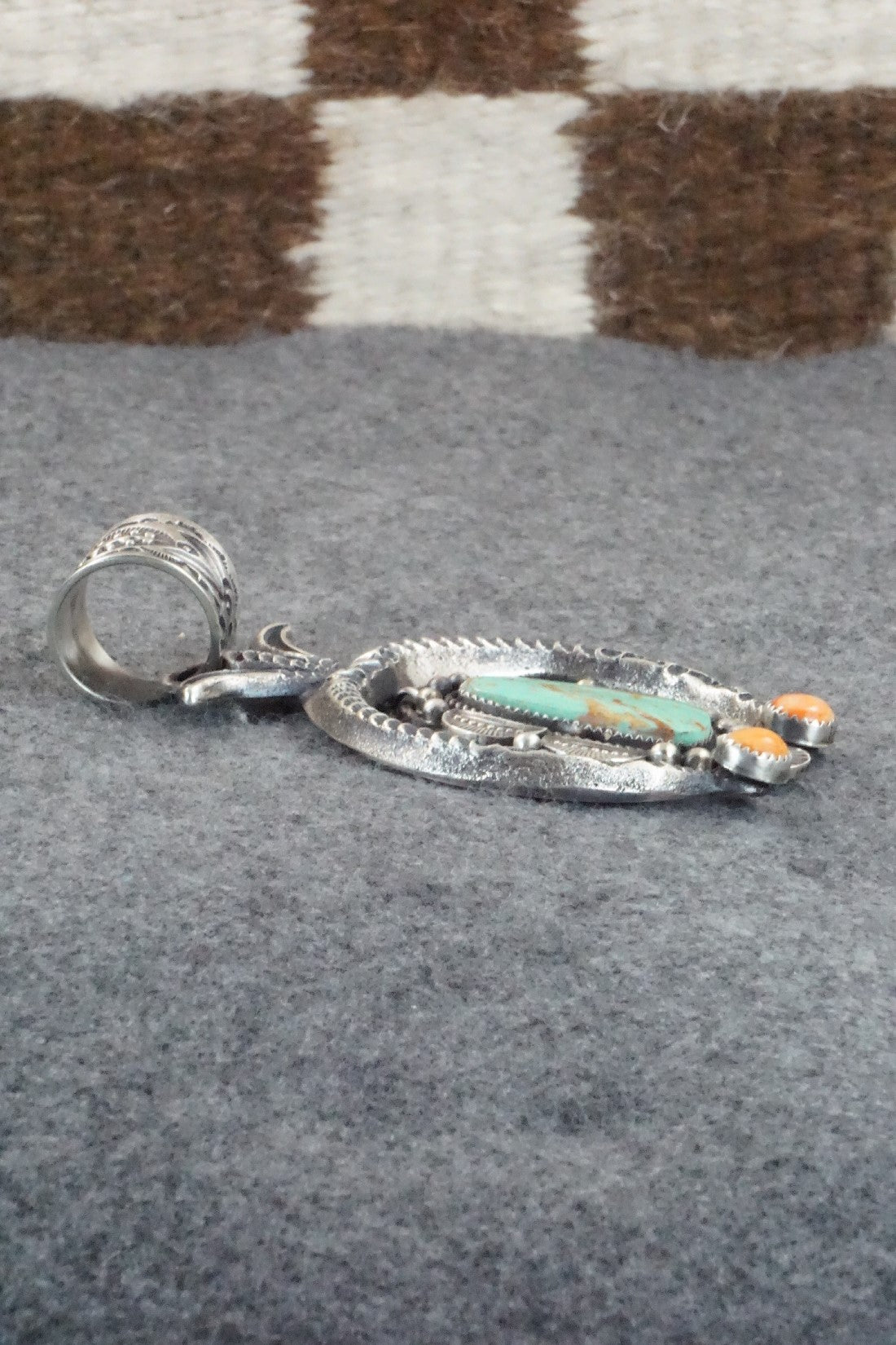 Turquoise & Spiny Oyster Sterling Silver Pendant - Kevin Billah