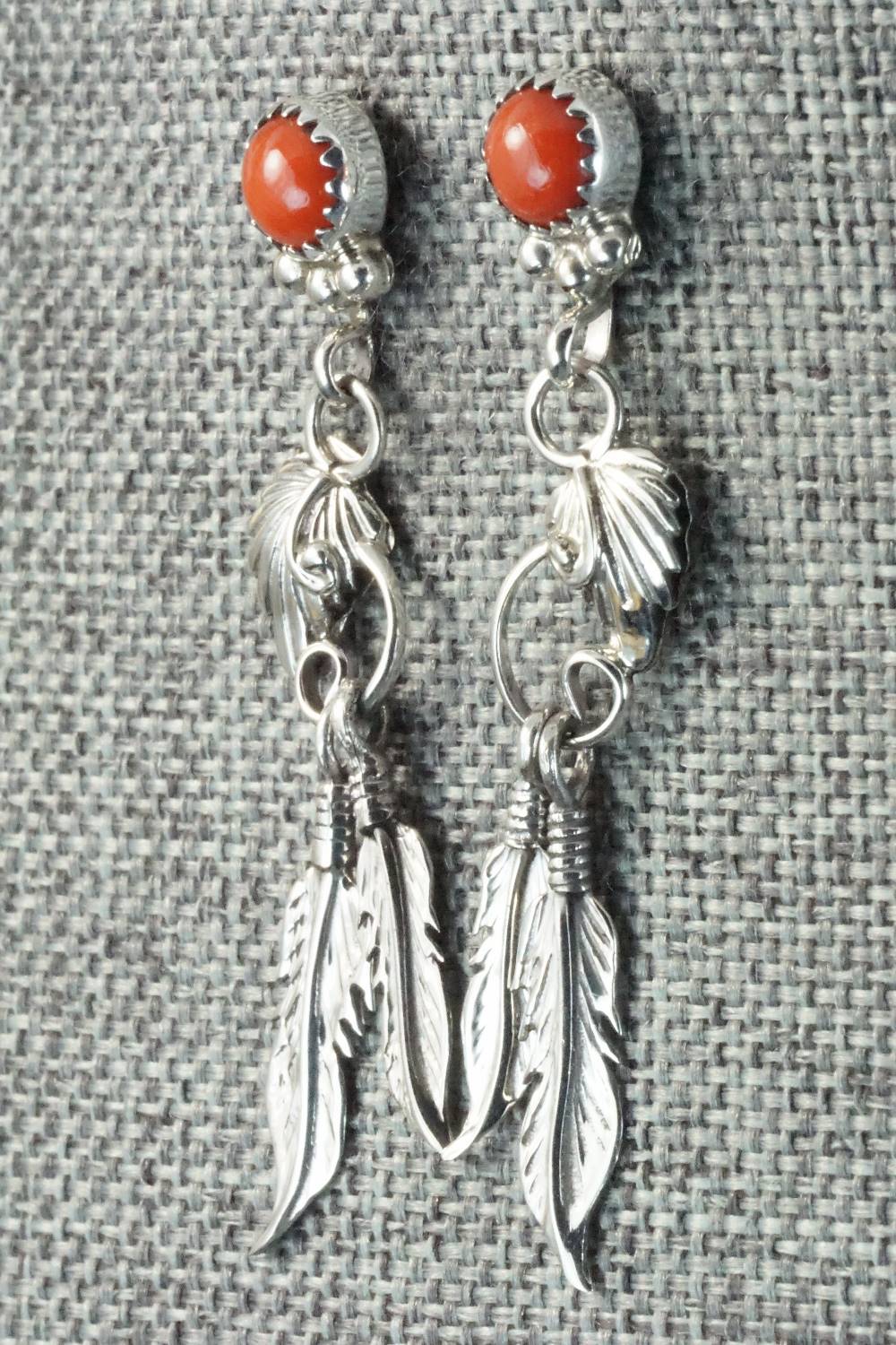 Coral & Sterling Silver Earrings - Rita Largo