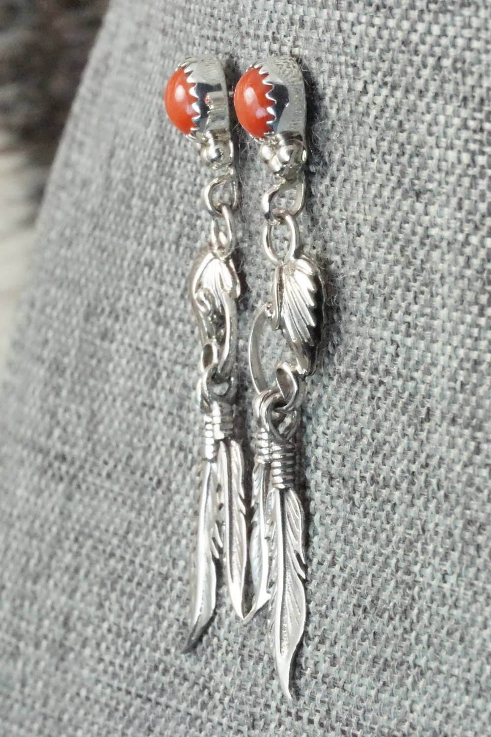 Coral & Sterling Silver Earrings - Rita Largo