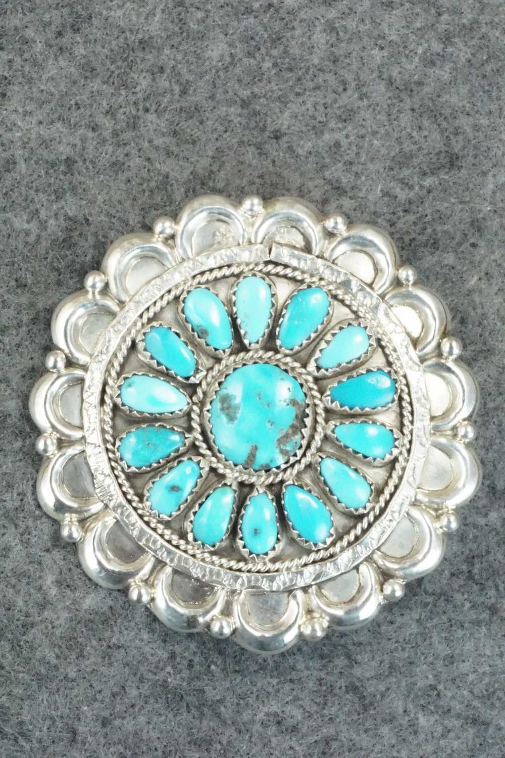 Turquoise & Sterling Silver Pendant/ Pin - Justina Wilson
