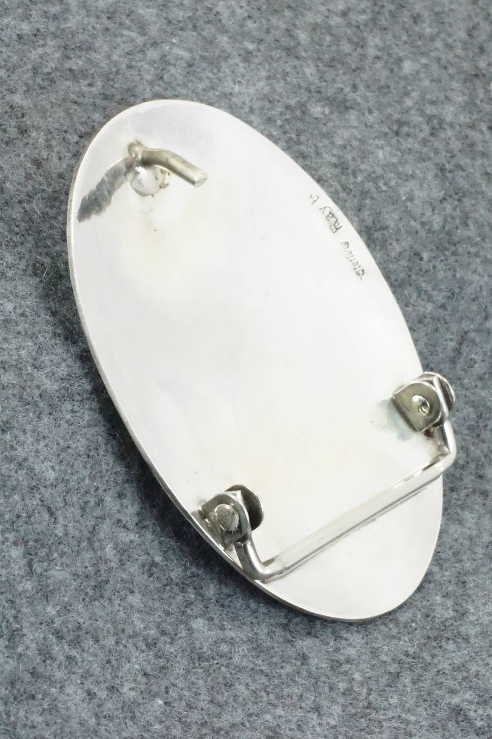 Turquoise, Coral and Sterling Silver Belt Buckle - Raymond Begay