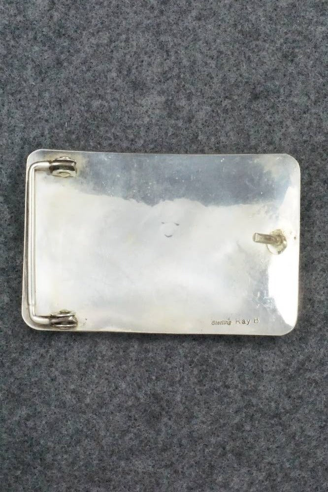 Turquoise, Coral and Sterling Silver Belt Buckle - Raymond Begay