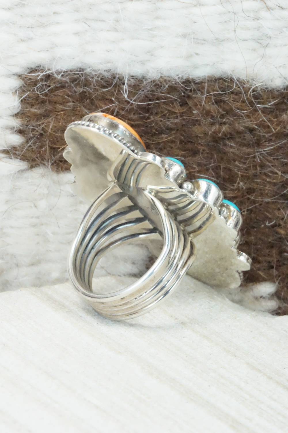Spiny Oyster, Turquoise & Sterling Silver Ring - Navajo - Size 5.75
